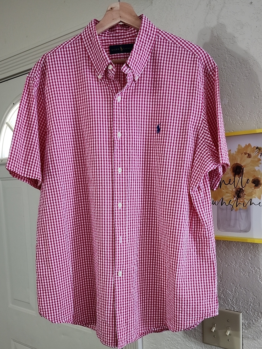 Polo Ralph Lauren Men's XL Short Sleeve Gingham Button Down Shirt Red White